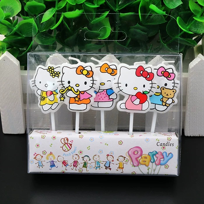 Unity Candle Set - ชุดเทียนแฮนด์เมดลายเฮลโลคิตตี้ 5 ชิ้น/ชุด สำหรับเด็ก ตกแต่งเค้กวันเกิด งานเลี้ยงฉลองครบรอบ