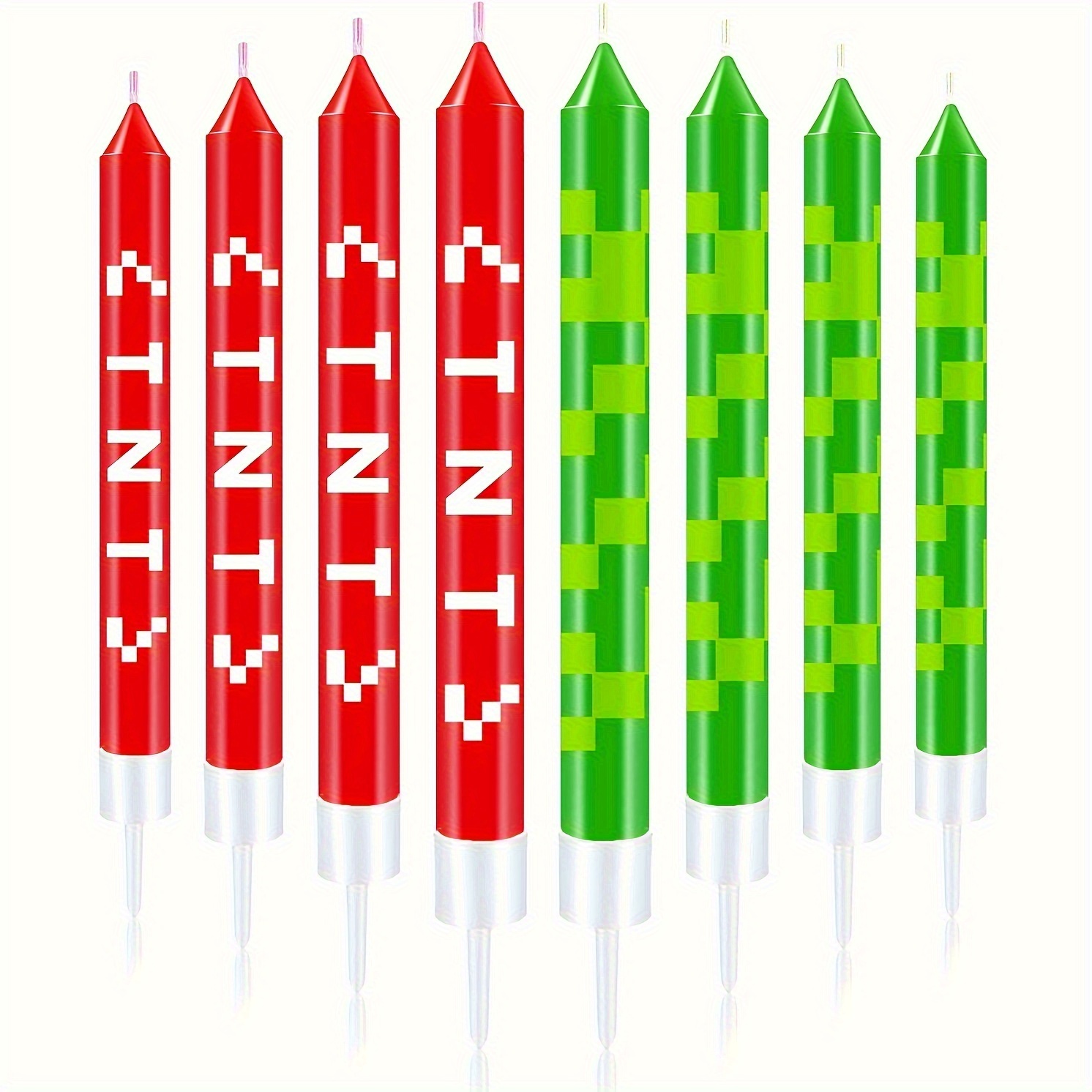 Unity Candle Set - 12/24 ชิ้น เทียนเค้กพิกเซลสีเขียว ตกแต่งธีม TNT สีแดง