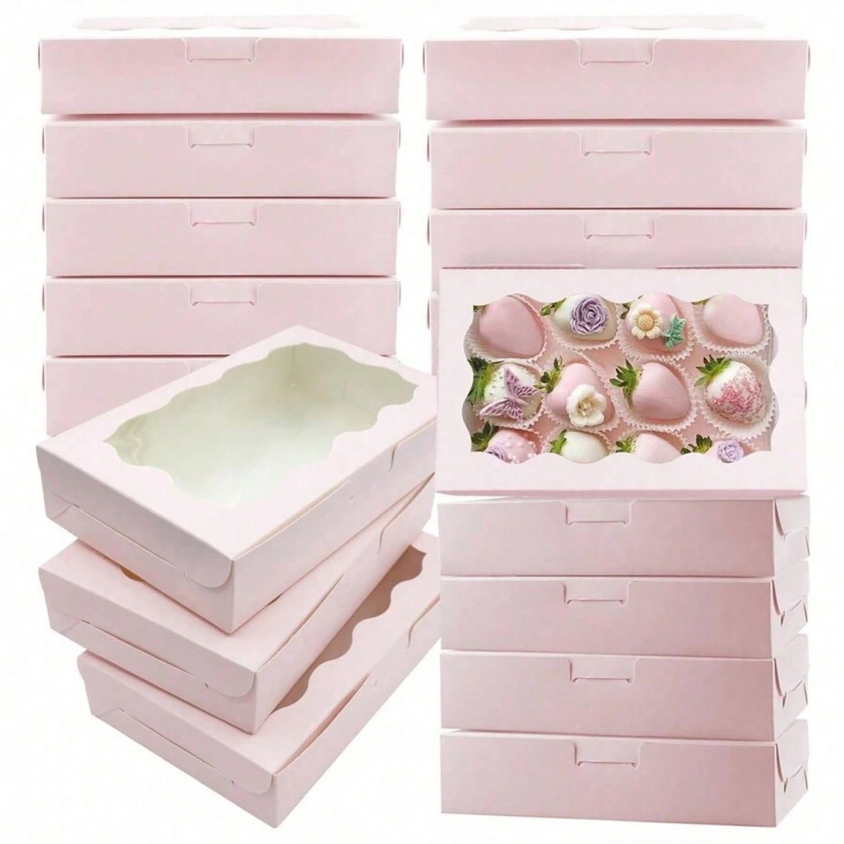 Wedding Supply.Box - 10/30/50 ชิ้นกระดาษคราฟท์กล่องขนมเค้กสี่เหลี่ยมผืนผ้าเปิดหน้าต่างงานแต่งงานช็อกโกแลตกล่องบรรจุภัณฑ์ของขวัญอุปกรณ์ปาร์ตี้เบเกอรี่ใหม่