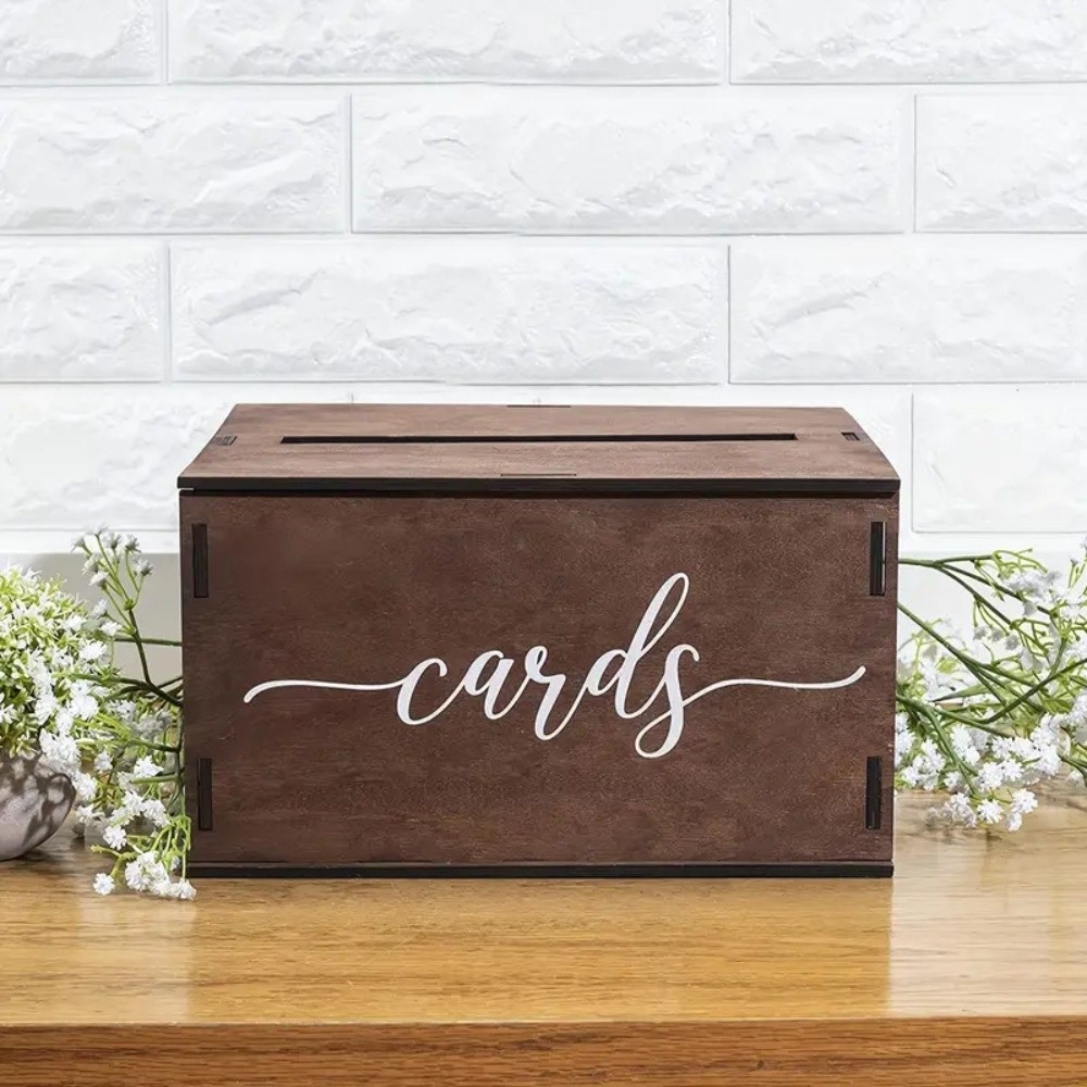 Wedding Card Box - กล่องใส่การ์ดแต่งงานไม้แบบใหม่ ตกแต่งสวยงาม พร้อมฝาปิด กล่องเก็บของที่ระลึก กล่องใส่ซองจดหมายทำมือ กล่องใส่เงิน