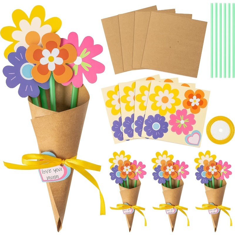 Papercraft Supply Ribbon - ชุดทำดอกไม้ DIY 100 ชิ้น พร้อมกระดาษการ์ด ป้ายริบบิ้น