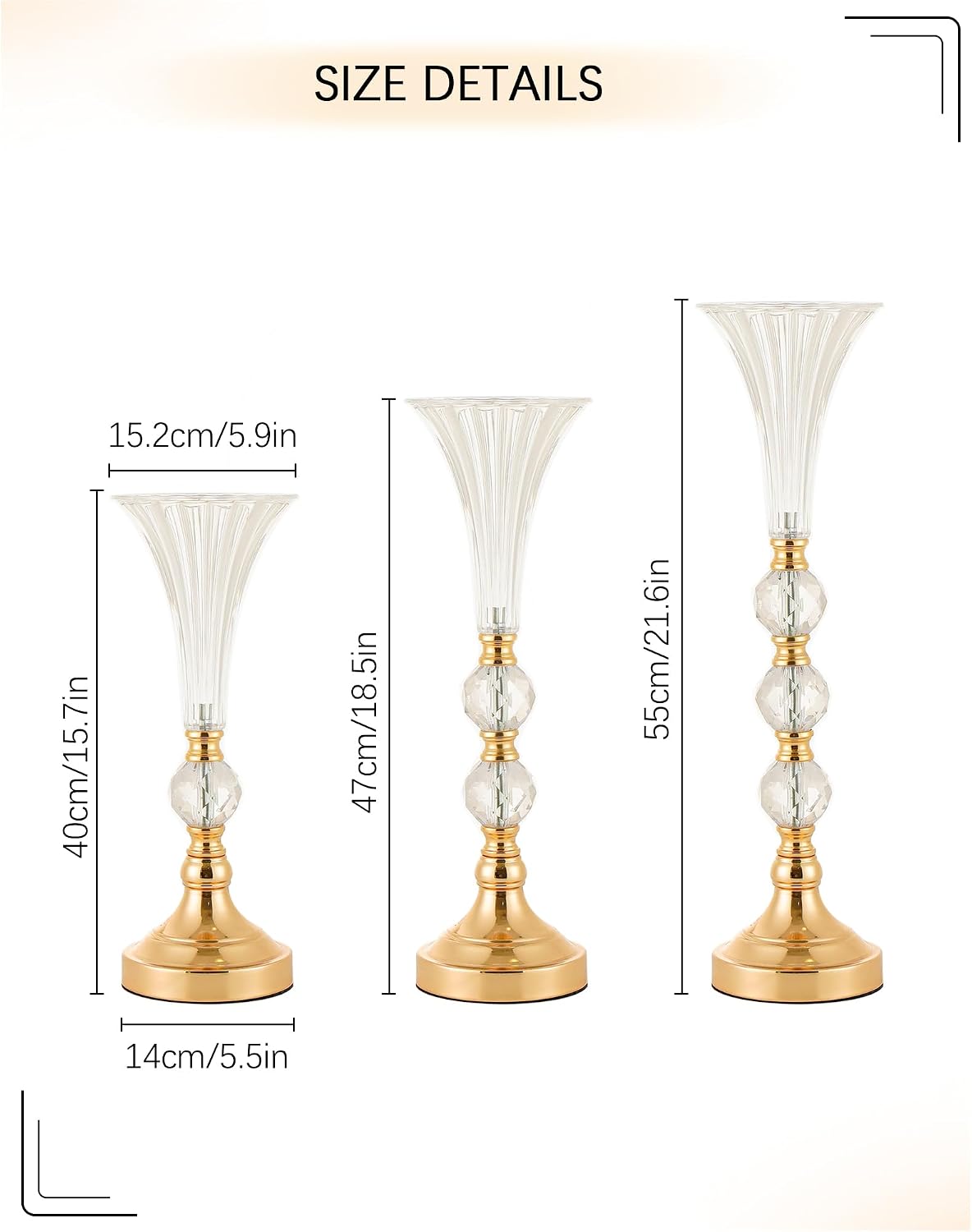ชุดแจกันอะคริลิคสีทอง 3 ใบ ขนา - Centerpiece Vase Tall บทวิจารณ์และราคา