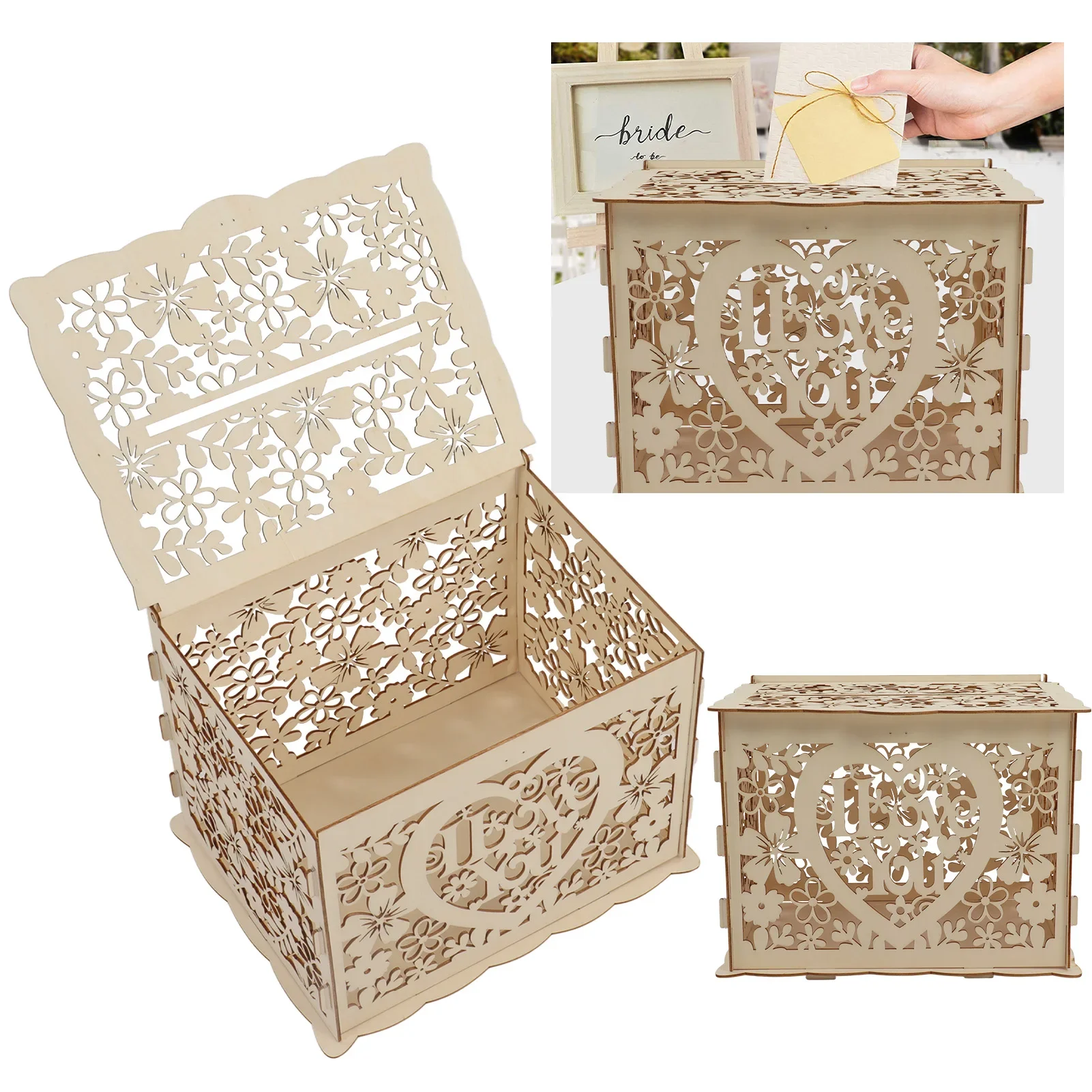 กล่องไม้แบบกลวงสำหรับใส่บัตรขอ - Wedding Card Box บทวิจารณ์และราคา